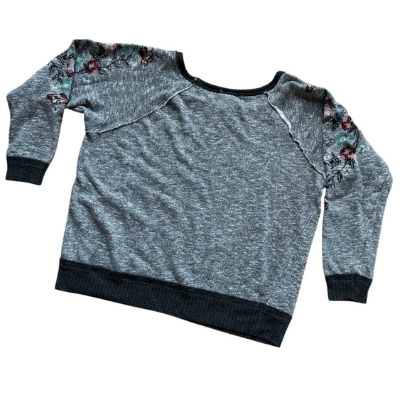 Knox Rose Heather Gray Floral Embroidered Pullover Sweatshirt Sweater L - Picture 6 of 10